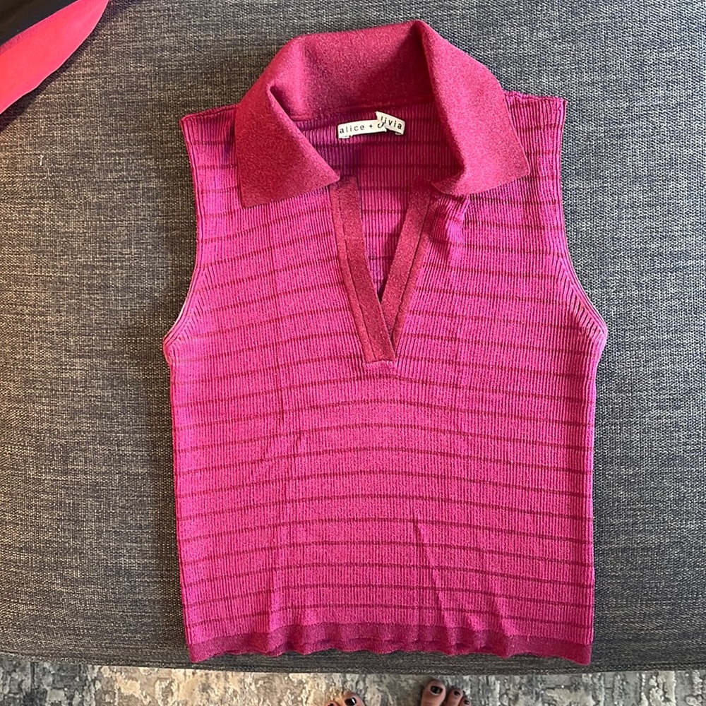 Alice and Olivia collared striped tank